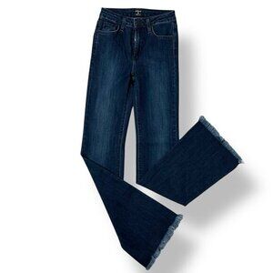 Just Black Flare Bootcut Highrise Dark Wash Women's Denim Jeans Sz 24 Frayed Hem